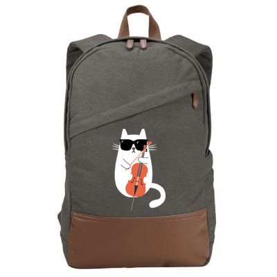 Funny Cat Wearing Sunglasses Playing Cello Cellist Musician Cotton Canvas Backpack