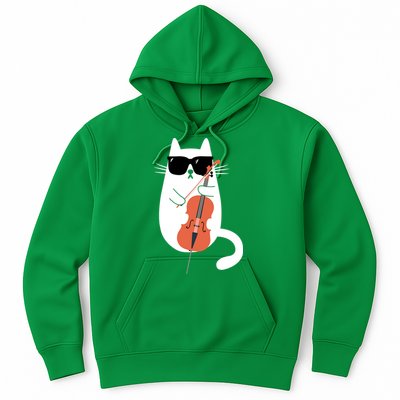 Funny Cat Wearing Sunglasses Playing Cello Cellist Musician Hoodie