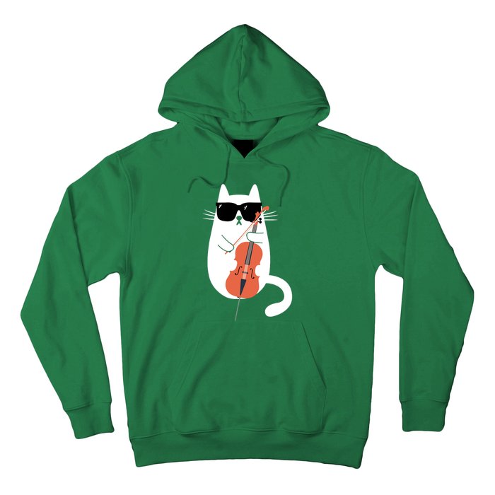 Funny Cat Wearing Sunglasses Playing Cello Cellist Musician Hoodie