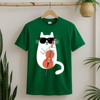 Funny Cat Wearing Sunglasses Playing Cello Cellist Musician T-Shirt