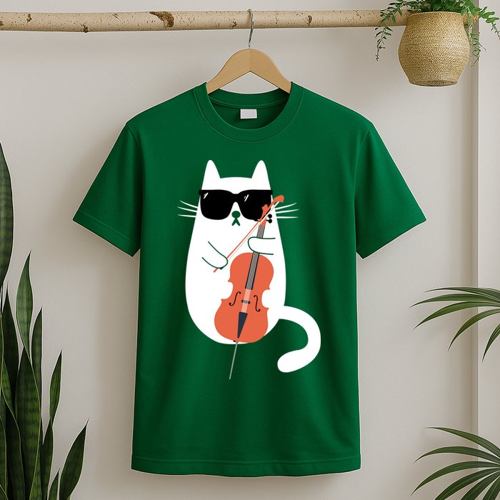 Funny Cat Wearing Sunglasses Playing Cello Cellist Musician T-Shirt
