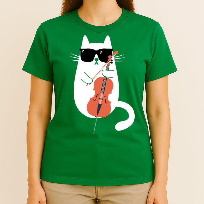 Funny Cat Wearing Sunglasses Playing Cello Cellist Musician T-Shirt