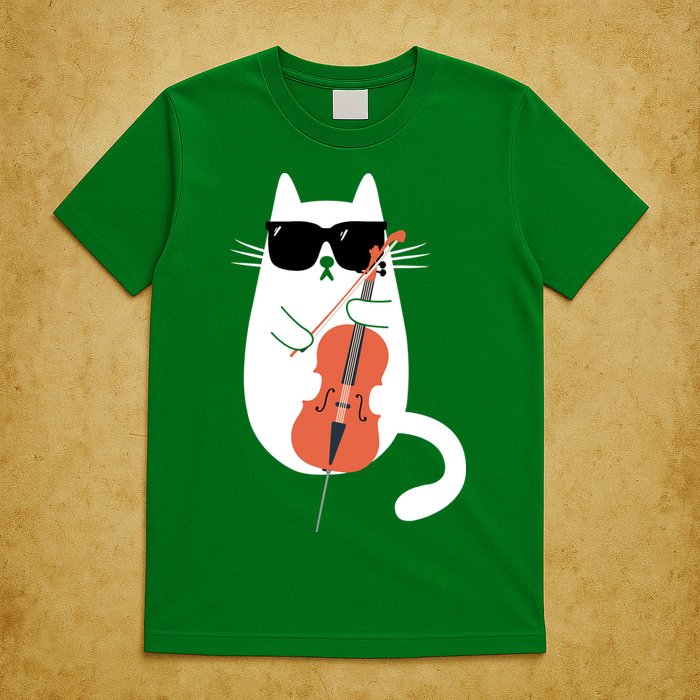 Funny Cat Wearing Sunglasses Playing Cello Cellist Musician T-Shirt