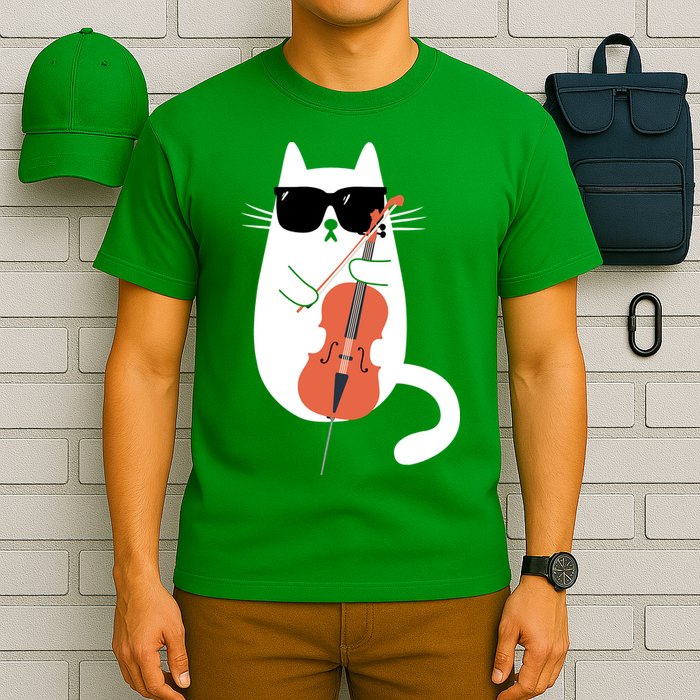 Funny Cat Wearing Sunglasses Playing Cello Cellist Musician T-Shirt