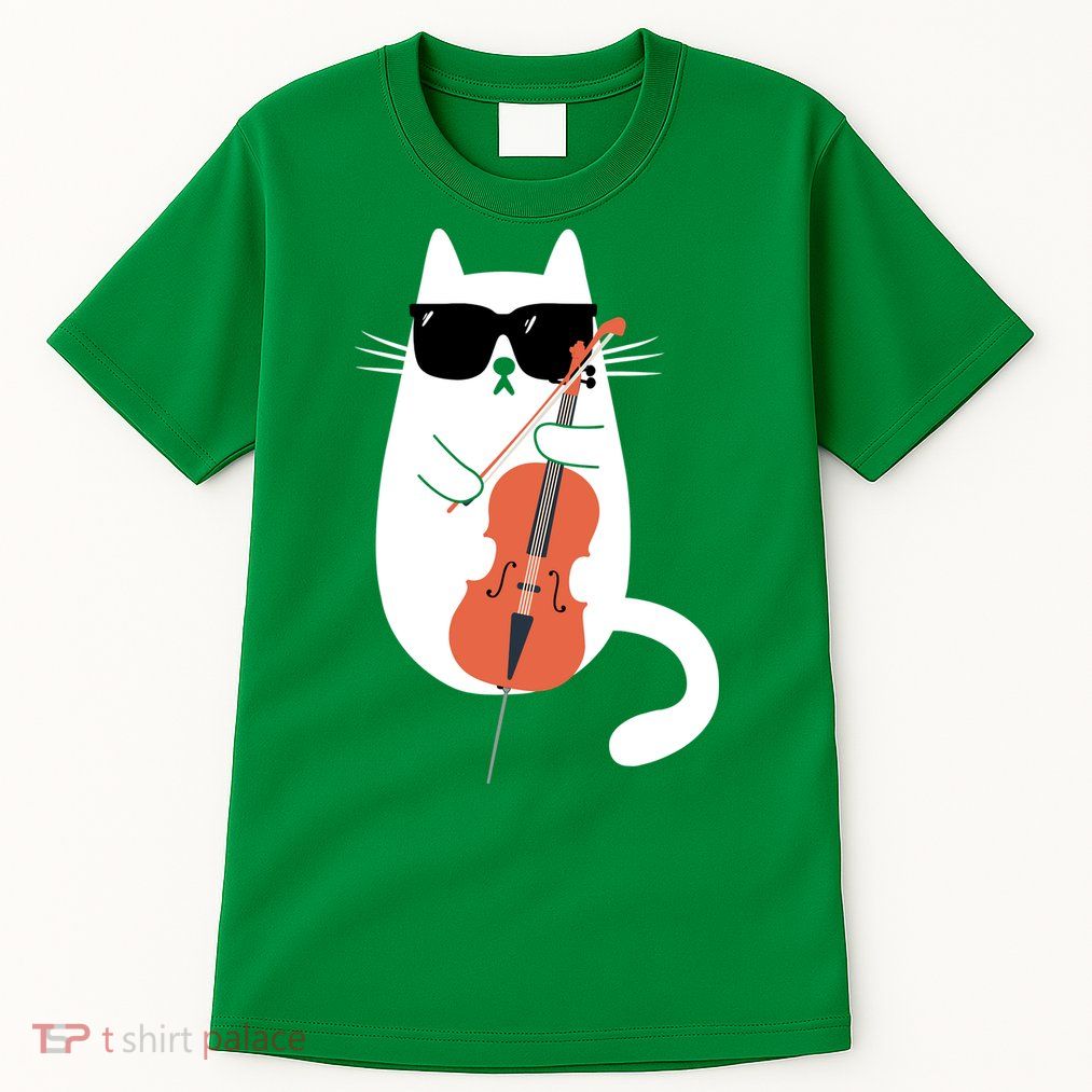 Funny Cat Wearing Sunglasses Playing Cello Cellist Musician Tall T-Shirt