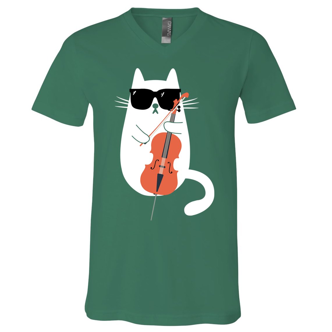 Funny Cat Wearing Sunglasses Playing Cello Cellist Musician V-Neck T-Shirt