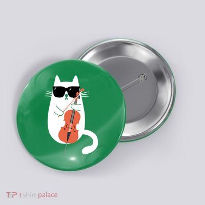 Funny Cat Wearing Sunglasses Playing Cello Cellist Musician Button