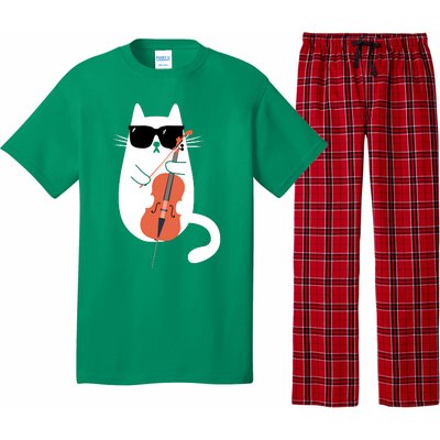 Funny Cat Wearing Sunglasses Playing Cello Cellist Musician Pajama Set