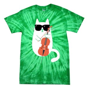 Funny Cat Wearing Sunglasses Playing Cello Cellist Musician Tie-Dye T-Shirt