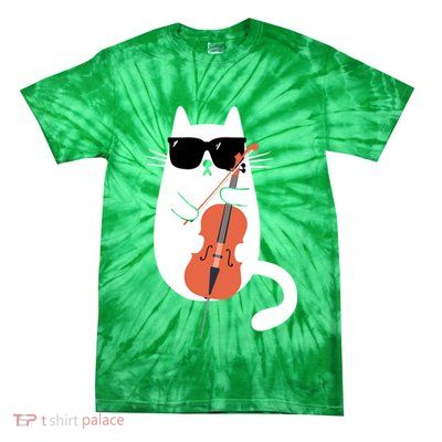 Funny Cat Wearing Sunglasses Playing Cello Cellist Musician Tie-Dye T-Shirt