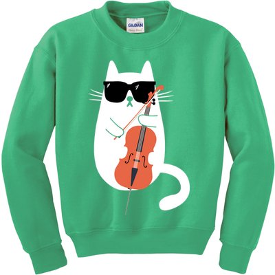 Funny Cat Wearing Sunglasses Playing Cello Cellist Musician Kids Sweatshirt