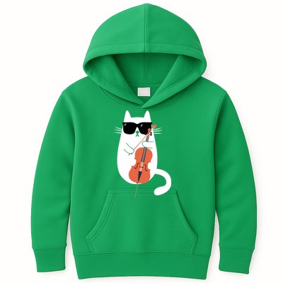 Funny Cat Wearing Sunglasses Playing Cello Cellist Musician Kids Hoodie