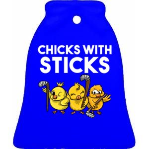 Funny Chicks With Sticks Hockey Gift Team Sports Great Gift Ceramic Bell Ornament