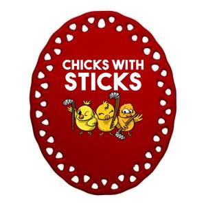 Funny Chicks With Sticks Hockey Gift Team Sports Great Gift Ceramic Oval Ornament