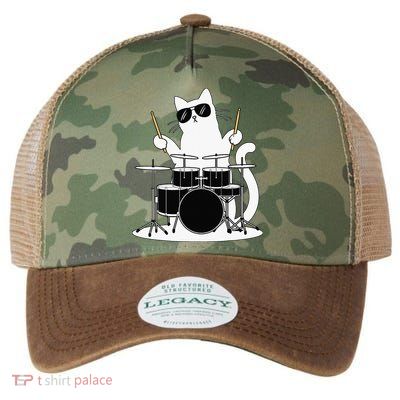 Funny Cat Wearing Sunglasses Playing Drums Legacy Tie Dye Trucker Hat