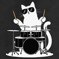 Funny Cat Wearing Sunglasses Playing Drums 7 Panel Mesh Trucker Snapback Hat