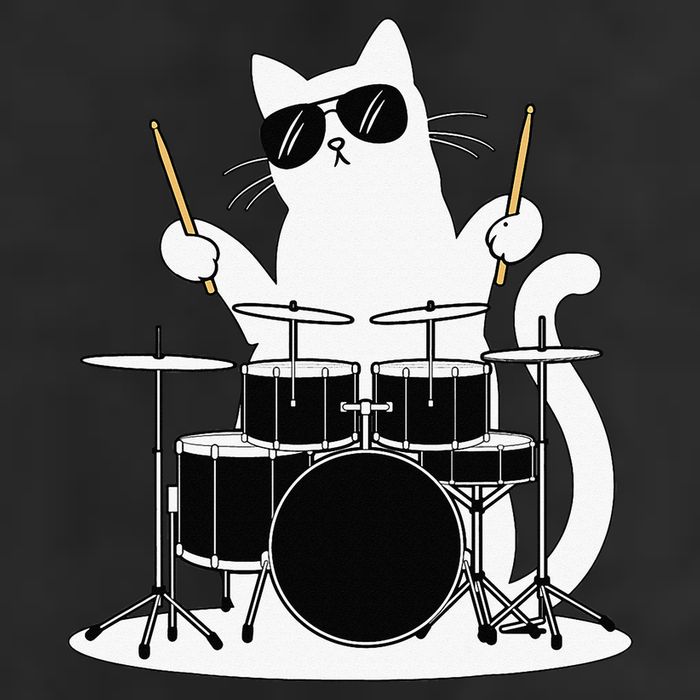 Funny Cat Wearing Sunglasses Playing Drums 7 Panel Mesh Trucker Snapback Hat