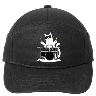 Funny Cat Wearing Sunglasses Playing Drums 7-Panel Snapback Hat