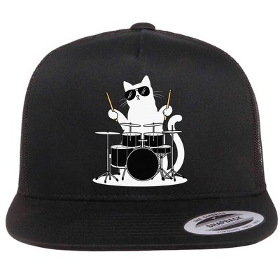 Funny Cat Wearing Sunglasses Playing Drums Flatbill Hat