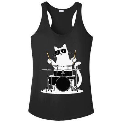 Funny Cat Wearing Sunglasses Playing Drums Ladies PosiCharge Competitor Racerback Tank
