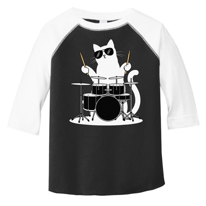 Funny Cat Wearing Sunglasses Playing Drums Toddler Fine Jersey T-Shirt