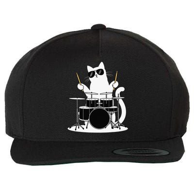 Funny Cat Wearing Sunglasses Playing Drums Wool Snapback Cap