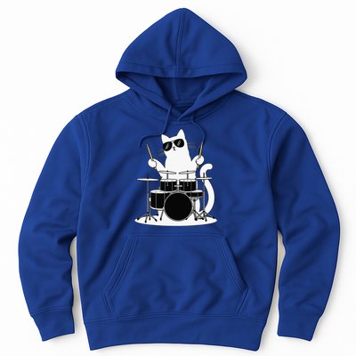 Funny Cat Wearing Sunglasses Playing Drums Hoodie