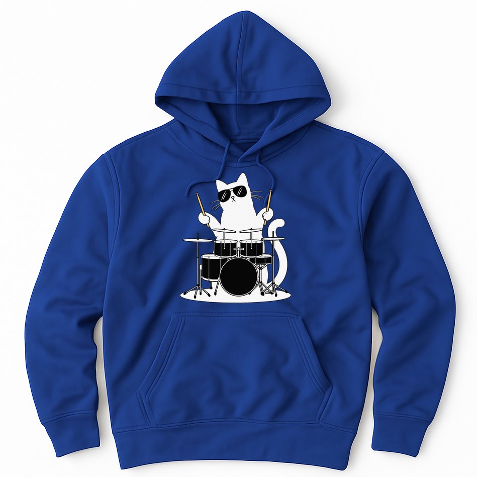 Funny Cat Wearing Sunglasses Playing Drums Hoodie