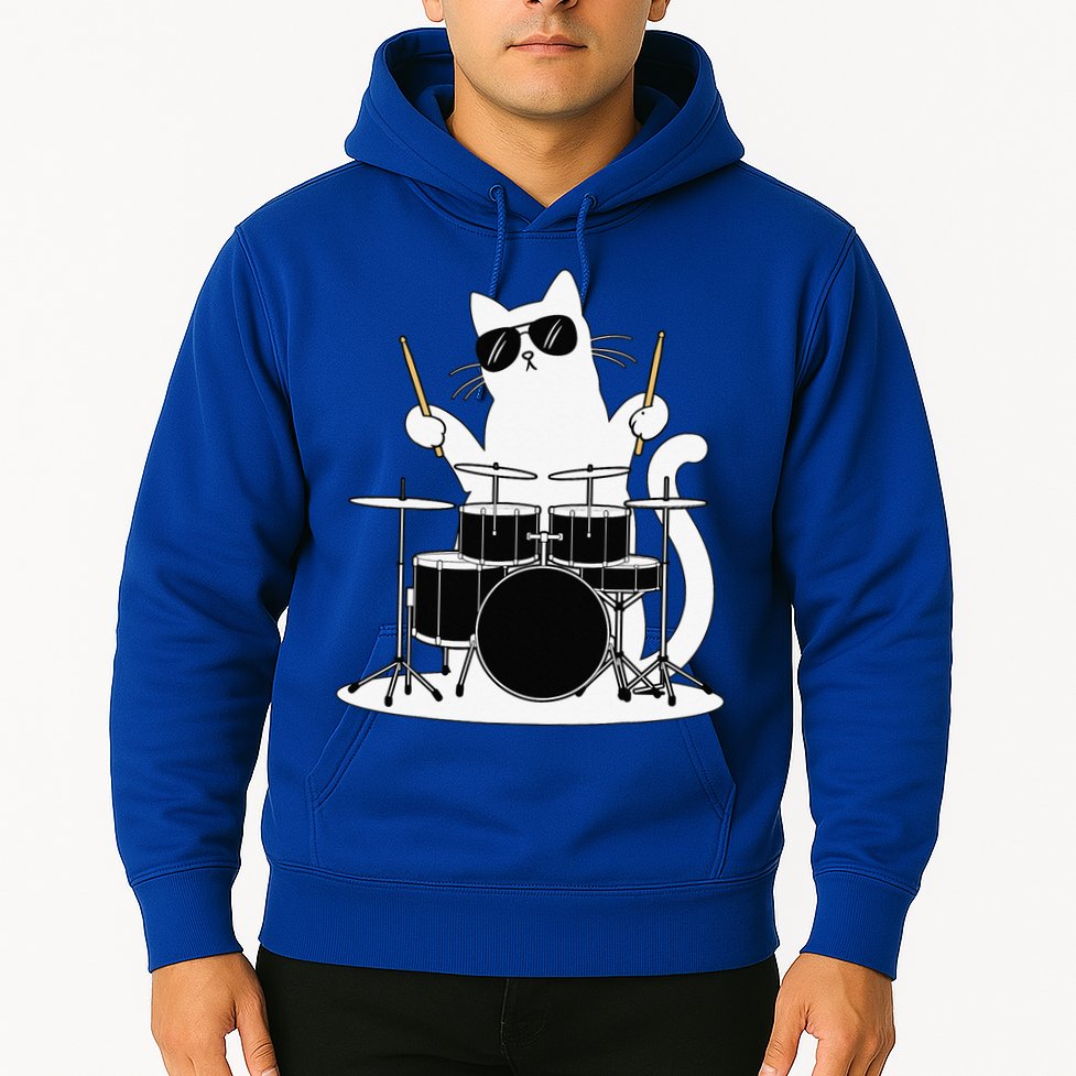 Funny Cat Wearing Sunglasses Playing Drums Hoodie