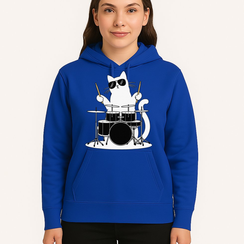 Funny Cat Wearing Sunglasses Playing Drums Hoodie