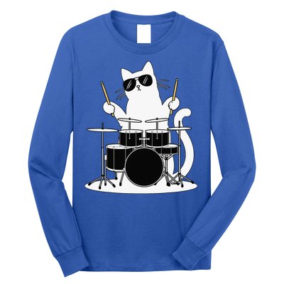 Funny Cat Wearing Sunglasses Playing Drums Long Sleeve Shirt