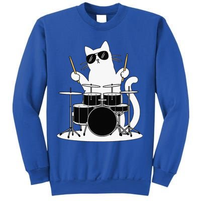 Funny Cat Wearing Sunglasses Playing Drums Sweatshirt