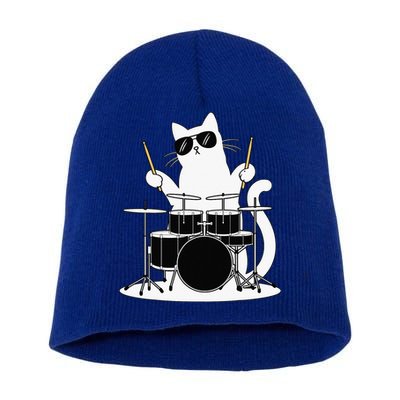 Funny Cat Wearing Sunglasses Playing Drums Short Acrylic Beanie