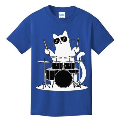 Funny Cat Wearing Sunglasses Playing Drums Kids T-Shirt