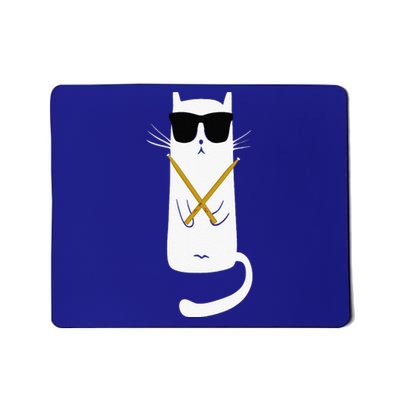 Funny Cat Wearing Sunglasses Playing Drums Mousepad