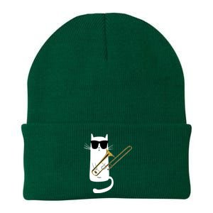 Funny Cat Wearing Sunglasses Playing Trombone Knit Cap Winter Beanie