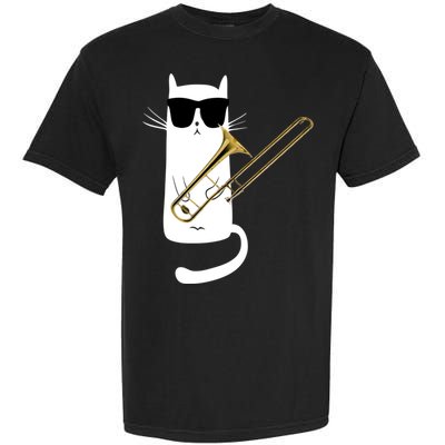 Funny Cat Wearing Sunglasses Playing Trombone Garment-Dyed Heavyweight T-Shirt