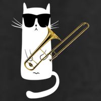 Funny Cat Wearing Sunglasses Playing Trombone 7 Panel Mesh Trucker Snapback Hat