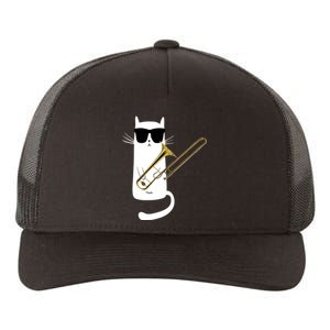 Funny Cat Wearing Sunglasses Playing Trombone Yupoong Adult 5-Panel Trucker Hat