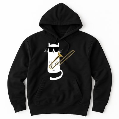 Funny Cat Wearing Sunglasses Playing Trombone Hoodie