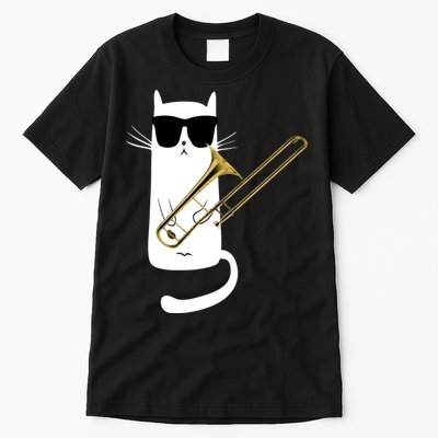 Funny Cat Wearing Sunglasses Playing Trombone Tall T-Shirt