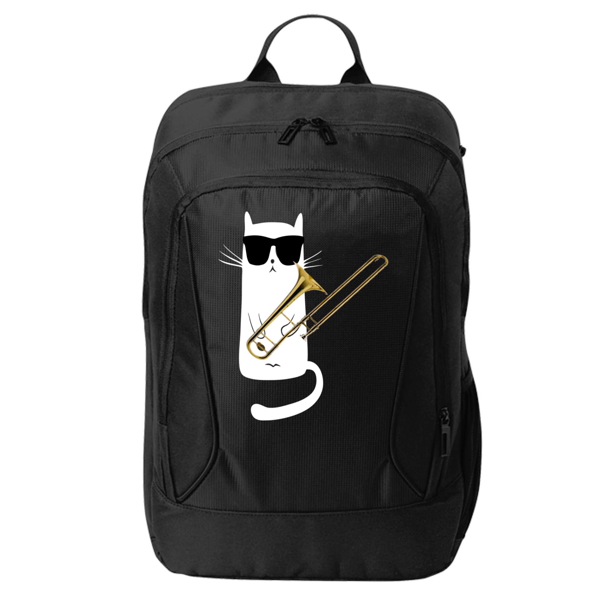 Funny Cat Wearing Sunglasses Playing Trombone City Backpack