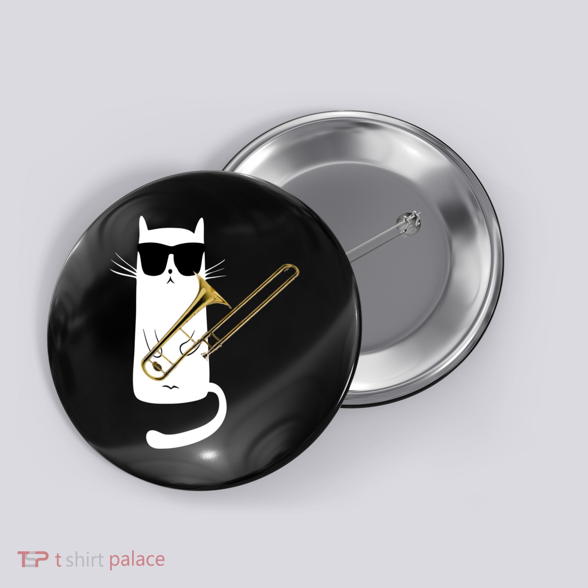 Funny Cat Wearing Sunglasses Playing Trombone Button