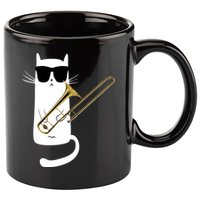 Funny Cat Wearing Sunglasses Playing Trombone 11oz C Handle Ceramic Mug