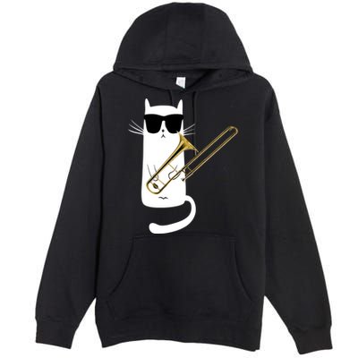Funny Cat Wearing Sunglasses Playing Trombone Premium Pullover Hoodie