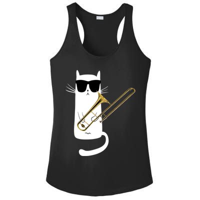 Funny Cat Wearing Sunglasses Playing Trombone Ladies PosiCharge Competitor Racerback Tank