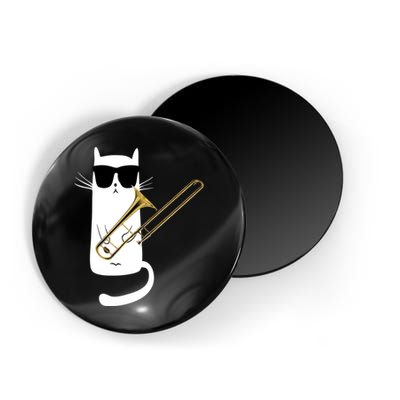 Funny Cat Wearing Sunglasses Playing Trombone Magnet