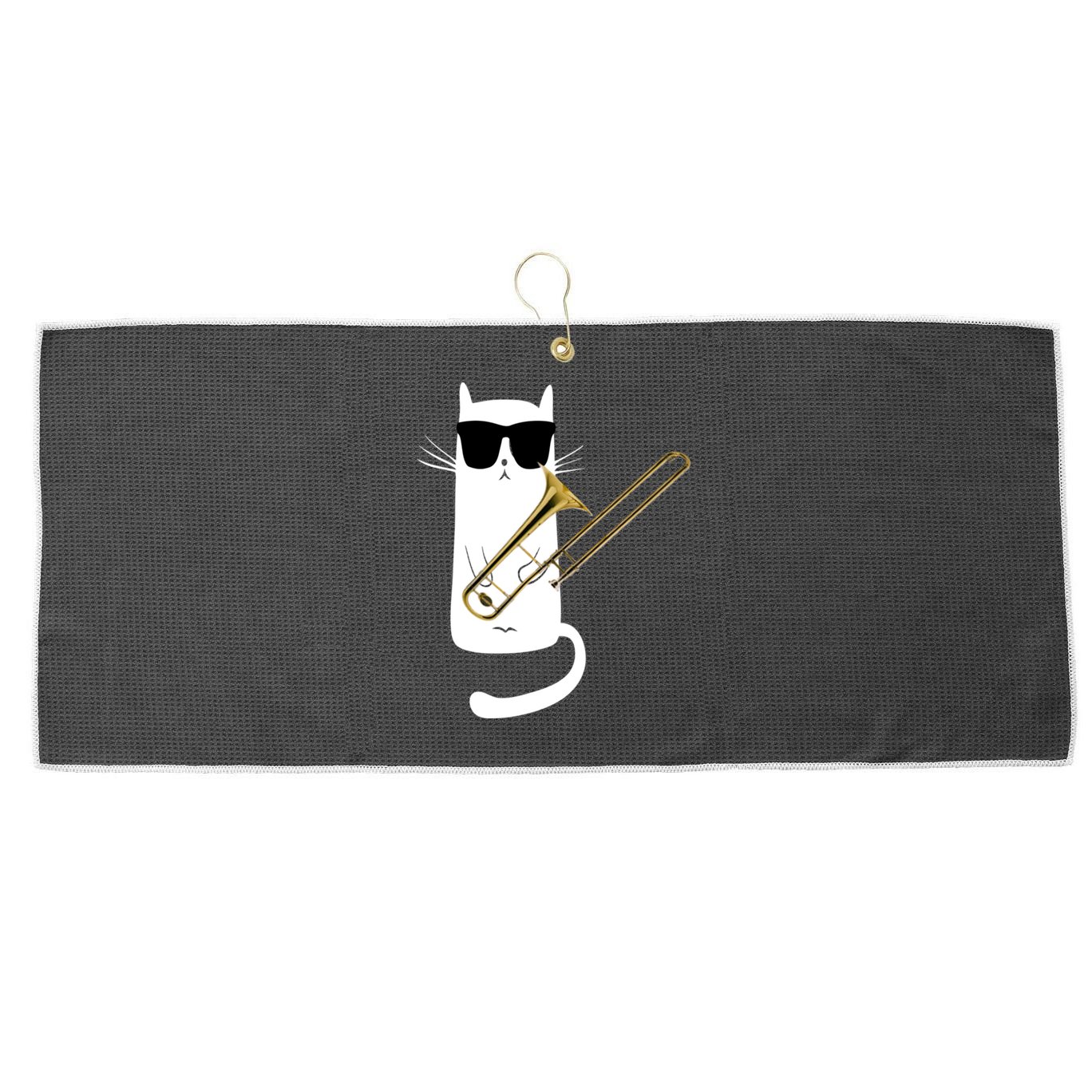 Funny Cat Wearing Sunglasses Playing Trombone Large Microfiber Waffle Golf Towel
