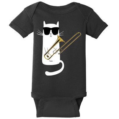 Funny Cat Wearing Sunglasses Playing Trombone Baby Bodysuit