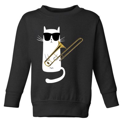 Funny Cat Wearing Sunglasses Playing Trombone Toddler Sweatshirt